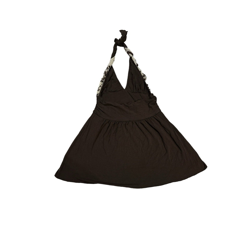 Alice + Olivia Brown Silk Halter Top Metallic Print Empire Waist 61-998-183 M‎ - Picture 4 of 6